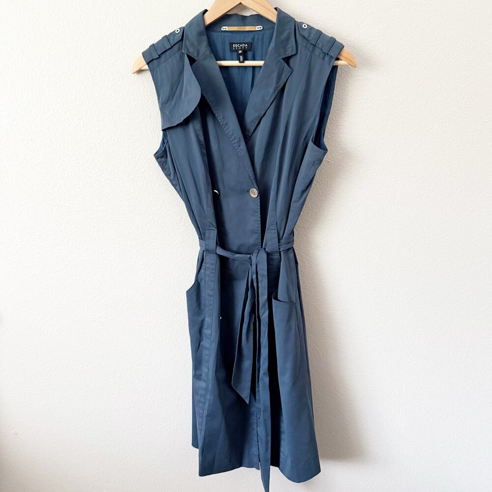 ESCADA SPORT | Trench Navy Double-Breasted Belted Sleeveless Jacket Dress | 38